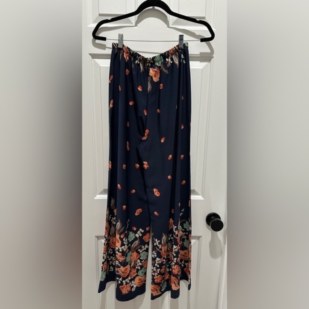 Emma Rose Navy Floral Wide-Leg Pants – Size Medium